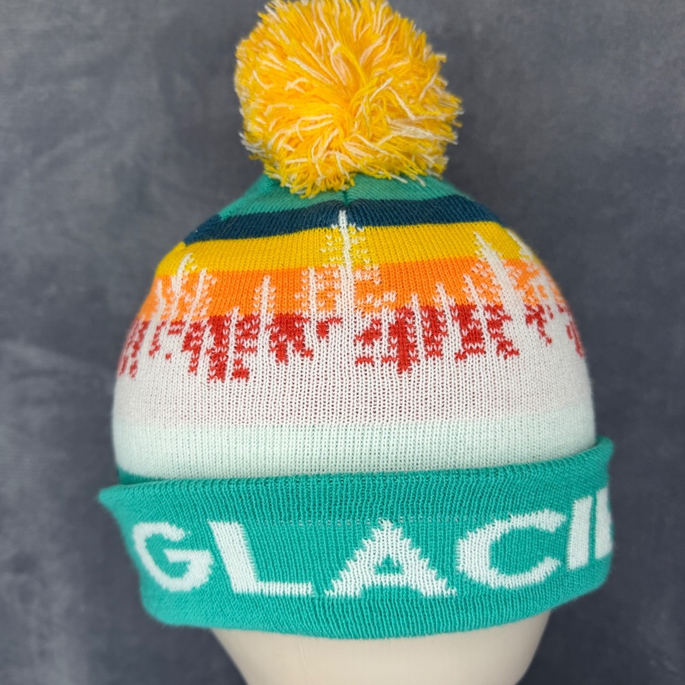 Locale Outdoor Glacier Beanie Hat Unisex OS Teal Striped Pom Pom Knit Winter Cap